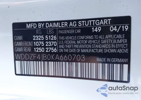 2019 Mercedes-Benz E 300 z USA, uszkodzony, nr VIN WDDZF4JB0KA660703